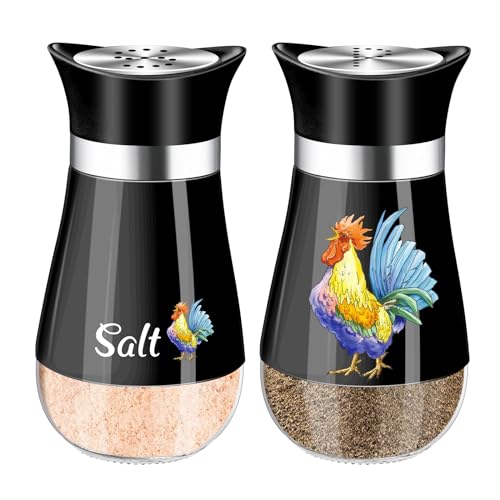 Salt and Pepper Shakers Set, 4 oz Black Kitchen Decor, Stainless Steel & Glass Spice Dispenser Classic, Refillable Design, Farmhouse Salt Pepper Shakers Cute Kitchen Decoration (Black)