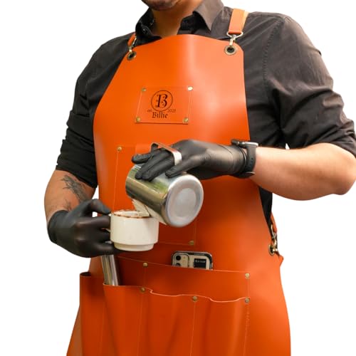 Personalized Unisex Barista Apron – Custom Vegan Leather Café Workwear with Pockets – Handmade Coffee Shop Uniform with Adjustable Straps – Durable, Water-Resistant & Easy to Clean