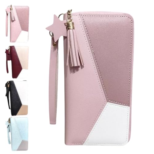 Carteira Feminina De Mão Porta Cartão Moedas Zíper Chaveiro Desenho Do Tecido Liso Grande (Rosa)