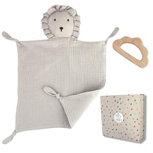 LILEJO Baby Geschenkset, Schnuffeltuch und Beißring, Geschenk zur Geburt für Junge und Mädchen, 2-teilig, Grau