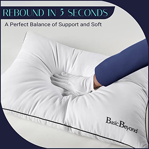Basic Beyond Feather Pillows Queen Size Set Of 2 - Down Feather Pillows For Sleeping - Hotel Collection Feather Pillows, 20"X28" #TOP2