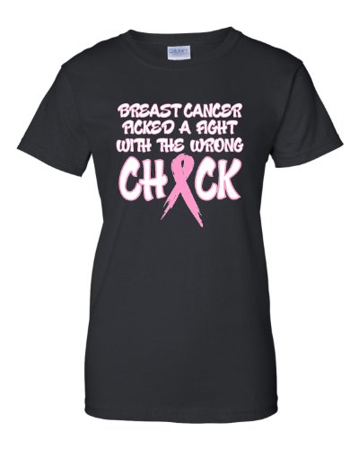 Go All Out X-Large Black Womens Breast Cancer Picked A Fight with The Wrong Chick T-Shirt