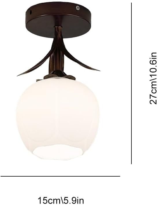 Black Semi Flush Mount Ceiling Light, Modern Flower Glass Fixture, Farmhouse Style Close to Ceiling Light for Hallway, Bedroom, Kitchen, Entryway, Cafe, Bar, Porch, Dining Room