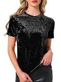 Allegra K Women's Christmas Velvet Top Crew Neck Short Sleeve Casual T-Shirt Large Black