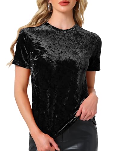 Image of Allegra K Women's Christmas Velvet Top Crew Neck Short Sleeve Casual T-Shirt, Black, S