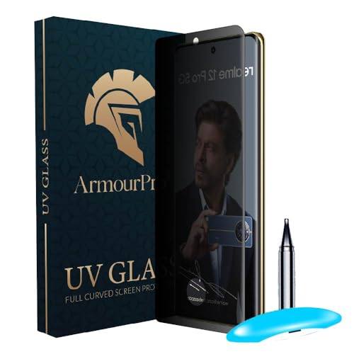 Image of ArmourPro UV Privacy Tempered Glass Compatible for Realme 12 Pro (6.7 Inch, Pack of 1) Edge to Edge Full SCreen Coverage & Installation Kit | Anti-Spy /Anti-Peeping 9H Hardness