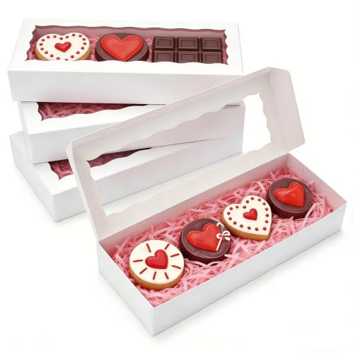 XINHPKGG 20 Pcs White Cookie Boxes 12x5x1.5 Inch Bakery Boxes with Window