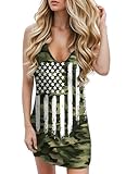 TMSD Womens Independence Day Outfits Patriotic American Flag Sleeveless V-Neck Sexy Dress Green Camouflage XL