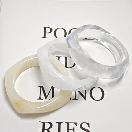 CXENSJH 3Pcs Chunky Acrylic Bracelets for Women Large Square Chunky Acrylic Resin Bangle Bracelets Set Jewelry(White) by CXENSJH - Used condition - Image 6