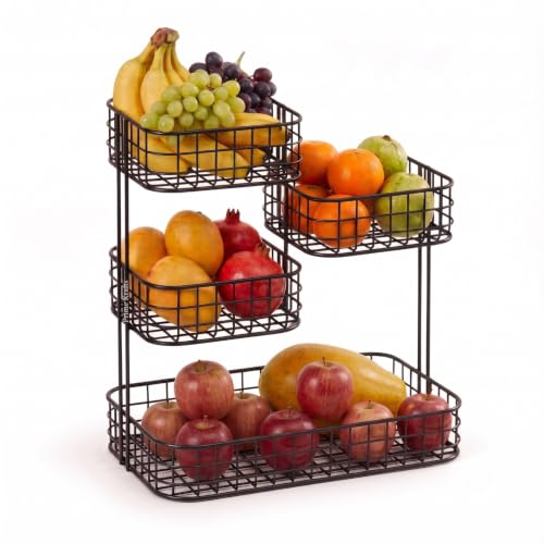 Image of 4 Tier Fruit Basket for Kitchen | Space Saving Decorative Kitchen Organizer | Multi-Layer Dining Table Organizer for Fruits, Snacks & Jars (4 Tier - Black)
