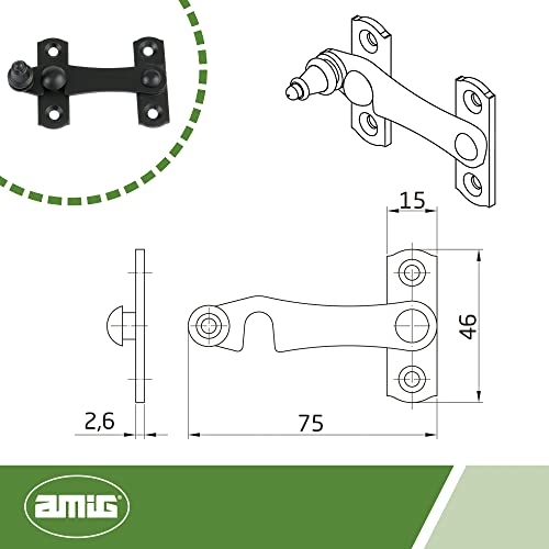 Miniatura 6 de Amig - Aldabilla Negra Para Contraventanas Con Enganche Inverso Mod. 3-75 X 46 Mm - Cierre De Seguridad Anti Golpes Y Roturas Para Ventanas - De Acero - Incluye Tornillos