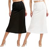Girstunm 2 Pcs Women's Half Slips for Under Dresses Satin Skirt Extenders Anti-Static Petticoat Cosplay Underskirt 27'' Black & White Medium