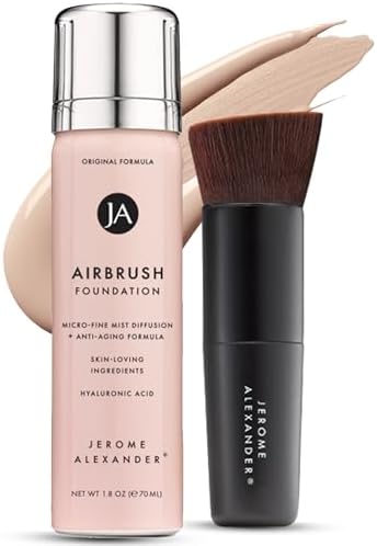 Jerome Alexander MagicMinerals AirBrush Foundation – 2 Piece Set with Airbrush Foundation and Kabuki Brush - Spray Makeup with Anti-aging Ingredients for Smooth Radiant Skin - Light