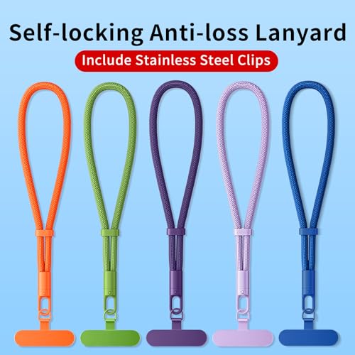 saxsion Lanyard for Phone, Self-Locking Phone Wrist Strap with 0.4mm Ultra-Thin Clip & 360° Hook, Anti-Drop Strap (Purple)