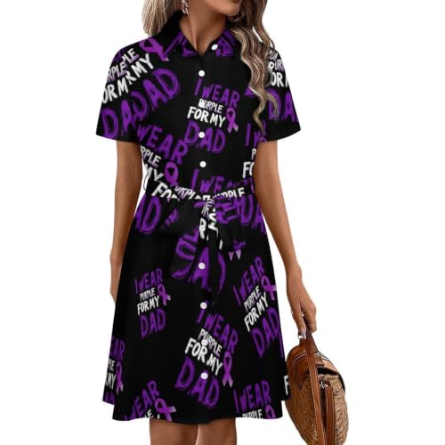 Robe midi boutonnée manches courtes été femme motif cancer du pancréas