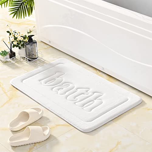 Memory Foam Bath Mat White Bath Mats For Bathroom Non Slip Floor Rugs, Super Absorbent Bathmat Quick Dry, Machine Washable Bathroom Rug, Ultra Soft Coral Velvet Carpet For Shower,Tub 16"X24" #TOP5
