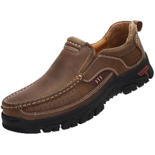 Venshine Mens Walking Shoes Leather Lightweight Breathable Casual Slip On Loafers