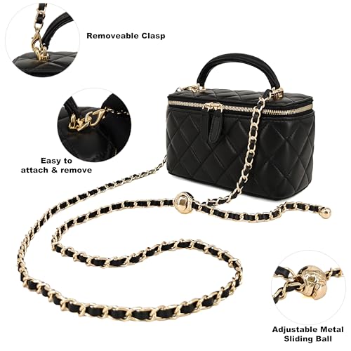 Image of M-ioi-M Small Genuine Leather Purse Quilted Crossbody Bag for Women, Mini Top-Handle Shoulder Handbag w /Gold Chain Strap