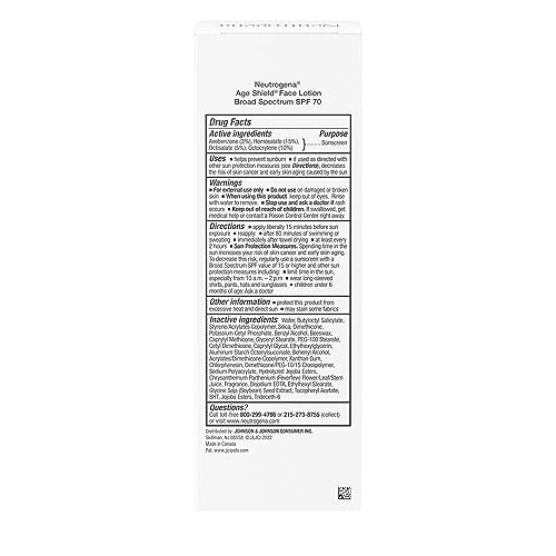Neutrogena Age Shield - Loción de protección solar facial sin aceite con amplio espectro SPF 70, protector solar hidratante no comedogénico para ayudar a prevenir los signos de envejecimiento, sin