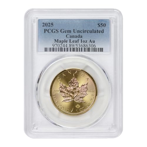 2025 1 oz Canadian Gold Maple Leaf Coin Gem Uncirculated $50 PCGS GemUnc
