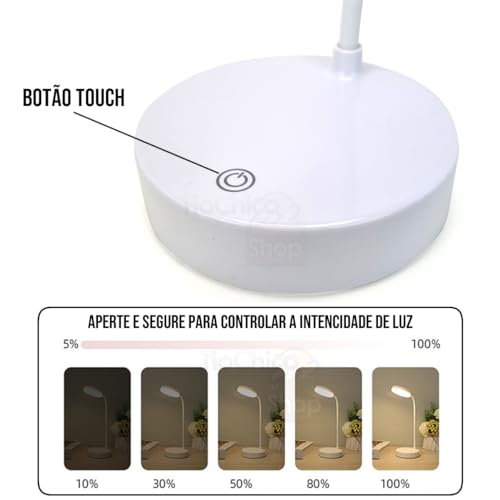 Luminária de Mesa 20 Leds Bateria Recarregável USB Abajur Articulável Touch Quarto Escritório Home O