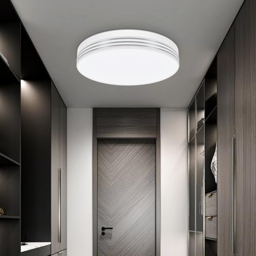 Image of Taoellen LED Ceiling Lights - 24W 6500K 2160LM 120W Equivalent Cold White Flush Mount Ceiling Lights, Round Silver Edge Ceiling Light for Kitchen, Hallway, Office, Balcony, Cloakroom
