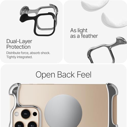 Image of Arc Pulse Compatible with iPhone 16 Pro Phone Case (2024), Minimalist Protective Shock Absorption Aerospace Grade Aluminum Shells + Elastomer Inlays Easy Fit 6.3 inch (Aluminum Polished Silver) | 2024
