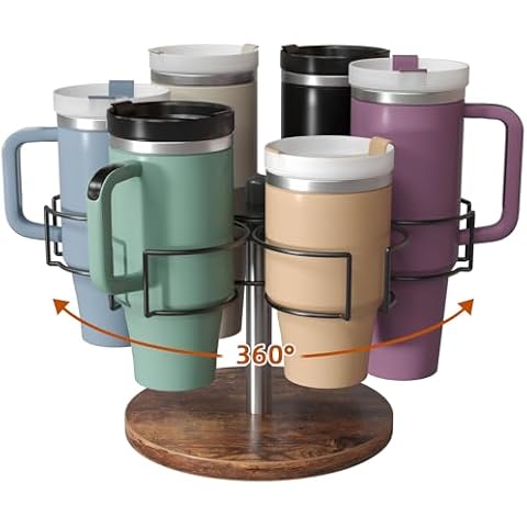 NETEL Stanley Cup Organizer Rotatable Tumbler Organizer 6 Slot Revolving Water Bottle Organizer Countertop Bottle Holder Storage for Stanley 20-40oz Tumbler 30-40 oz Black Cover