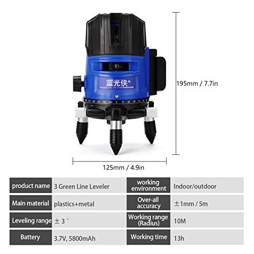 mewmewcat Teclas tocadas Multifuncional 3 Green Line Leveler Instrumento de medição de nível de auto
