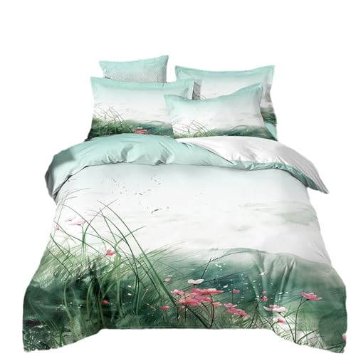 Funda nórdica de cama 135x200 de microfibra verde con dos fundas de almohada 2