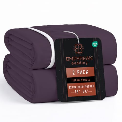 Empyrean 2 Pack Purple Fitted Sheet Extra Deep Pocket, Hotel Luxury Cal King Fitted Sheet 