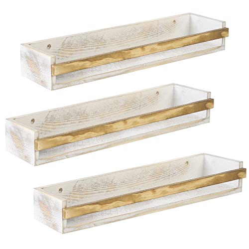 Mygift Set Of 3 Whitewashed Wood Wall Mounted Spice Rack Floating Display Shelf, Farmhouse Kitchen Condiment Jar Organizer Hanging Storage Shelves #TOP3