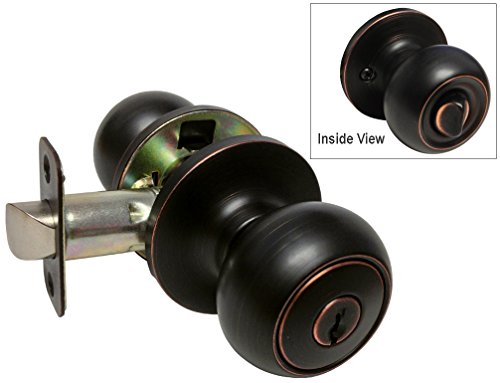 1 Sets Dark Oil Rubbed Bronze Entry Entrance Round Knob With Matching Single Cylinder Deadbolt Combo Pack Kwikset Keyway Keyed Alike #TOP1