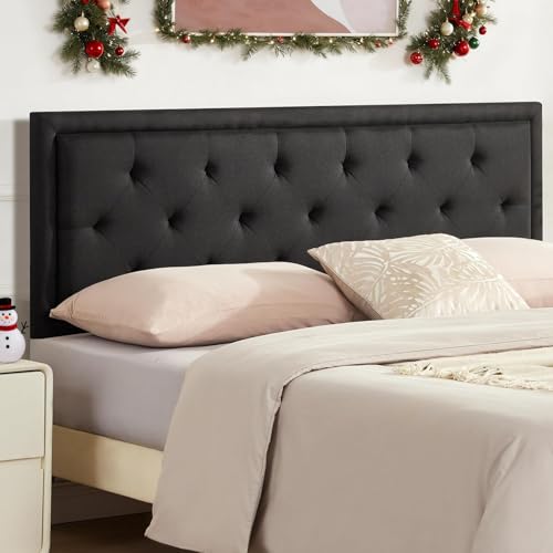 Howjoe Upholstered Queen Headboard Only, Tufted Headboard Queen Size, Solid Wood Height Adjustable Modern Head Boards with Durable Metal Legs from 37" to 51", Linen Dorm Bed Headboards Only, Black