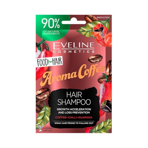 Eveline Cosmetics Food For Hair Aroma Coffee Shampoo for Weak and Brittle Hair - Revitalizing & Strengthening Formula with Natural Coffee Extract, Chili Pepper & Guarana - 20 ML