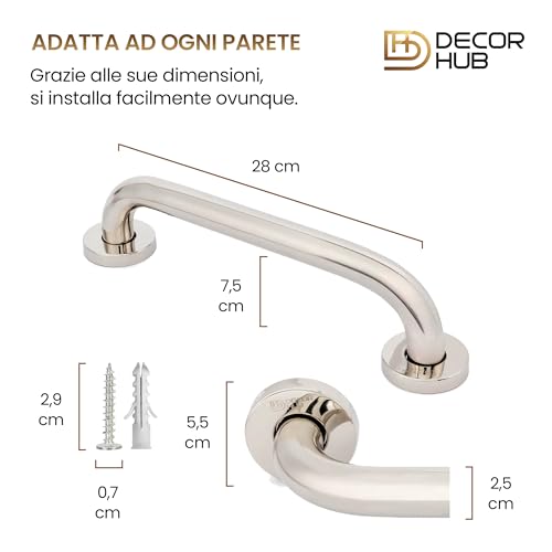 Maniglia Doccia Anziani In Acciaio Inossidabile Con Presa Antiscivolo Per Massima Sicurezza, Maniglione Bagno Disabili, Maniglia Bagno Da 30 Cm, Portata Max 130 Kg - 2