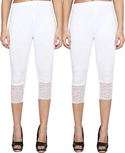 Image of Snowball Lace Capri Leggings for Women | PlusSize Stylish Net Capri for Girls