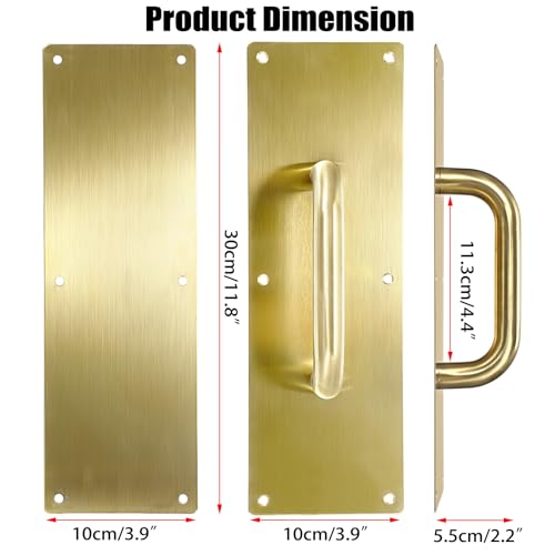 Image of Sumnacon 1 Set 12 inch Stainess Steel Door Handle Pull & Push Plate - Heavy Dutyr Gold Gate Handle Bar for Home /Office /Warehouse /Public,Suitable of Wooden /Composite Door with Screws,Brushed