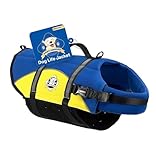 Paws Aboard Dog Life Jacket - Swimming Vest for Dogs, Adjustable, Reflective, Comfortable, Multiple Colors, Patterns, XX-Small to Extra Large Dog Swim Vest with Handle (Blue & Yellow, Medium)