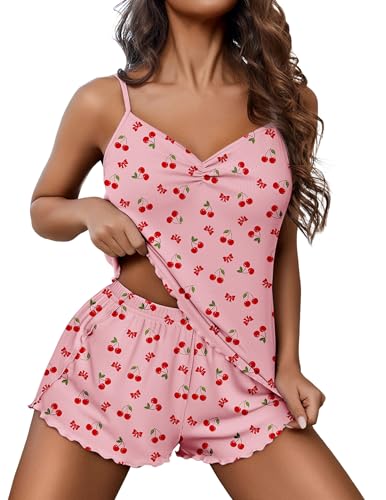 Image of Ekouaer Womens Cami Pajama Sets 2 Piece Ribbed Knit Lingerie Sleeveless Tank Top and Shorts Camisole Pjs Sleepwear