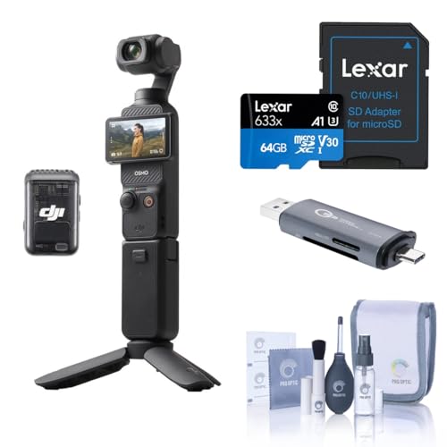 DJI Osmo Pocket 3 Creator Combo, Vlogging Camera, 4K/120fps Video, 3-Axis Stabilization, Mic Included for Clear Sound, Digital Camera for Photography Bundle with 64GB Memory Card, Card Reader