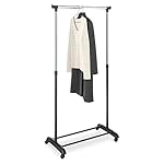 Whitmor Heavy Duty Adjustable Garment Rack-Rolling Clothes Organizer, Black and Chrome