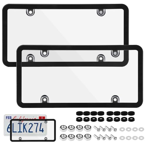 Wanheart 2 Pack Clear License Plate Covers Frames – Black Rust-Proof Car License Plate Protector with Screws & Caps, Anti-Scratch, Weather-Resistant, Universal Fit for US Cars (B)