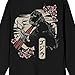 Godzilla Cherry Blossoms Front & Back Art Adult Black Crew Neck Long Sleeve Shirt-Medium