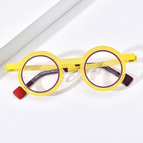 Image of FONEX Colorful Pure Titanium Glasses Frame Women Retro Round Eyeglasses
