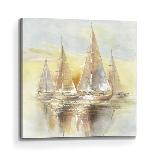 arttitue Sailboat Canvas Ocean Wall Art: Sailing Boats Painting Picture Hand Painted Nautical Seascape Print Decor Sea Artwork for Bedroom Living Room