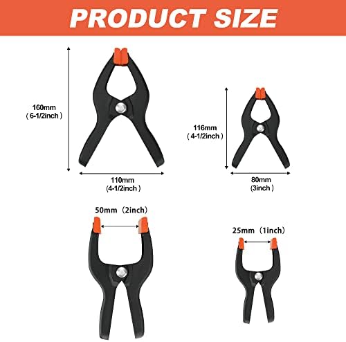 Jorgensen Mini Clamp Set 6PC, 2PC Bar Clamps & 4PC Spring Clamps, 4-Inch Wood Clamps One-handed, Plastic Nylon Clamps 1-Inch/2-Inch, Ideal for Woodworking and DIY Projects