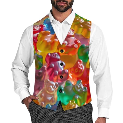 Colorful Gummy Bears Novelty Men's Suit Vest Casual Formal Dress Vests Business Waistcoat