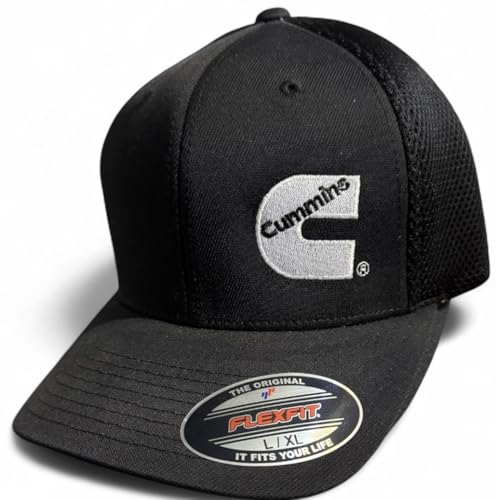 Diesel Power Plus Cummins Flex Baseball Cap, Black Air Mesh Back Trucker Hat, (US, Alpha, Large, Black)