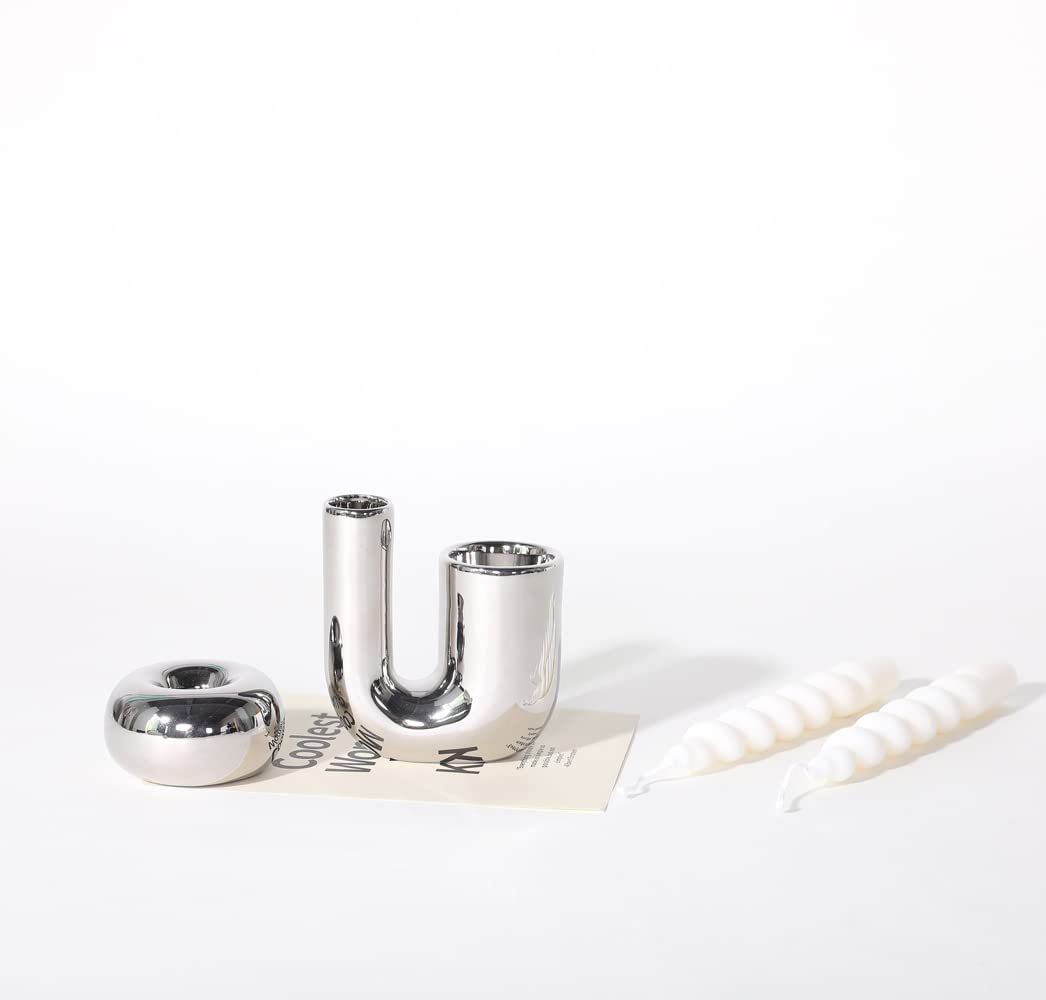 Lot de 3 bougeoirs en céramique argentée pour bougie chauffe-plat - Pour fête de mariage, décoration d'intérieur